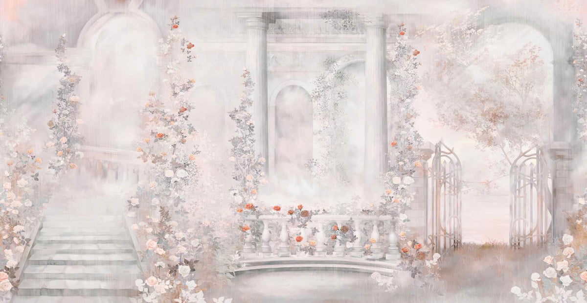 Storybook Garden Dreams Blush Pink Wall Mural in your room — zoomed