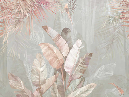 Pastel Palette Tropical Leaves Wall Mural