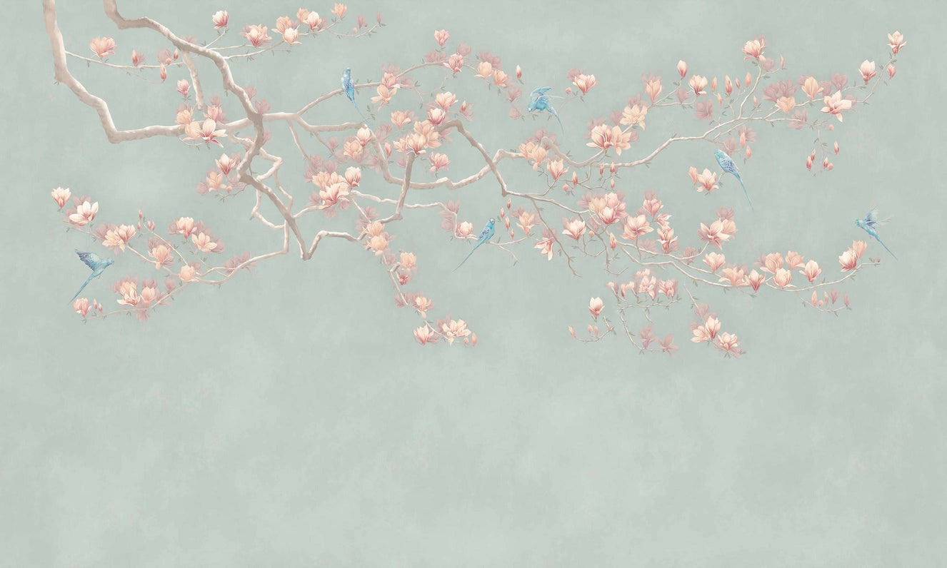 Emerald Echoes Chinoiserie Bird Wall Mural