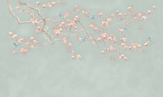 Emerald Echoes Chinoiserie Bird Wall Mural