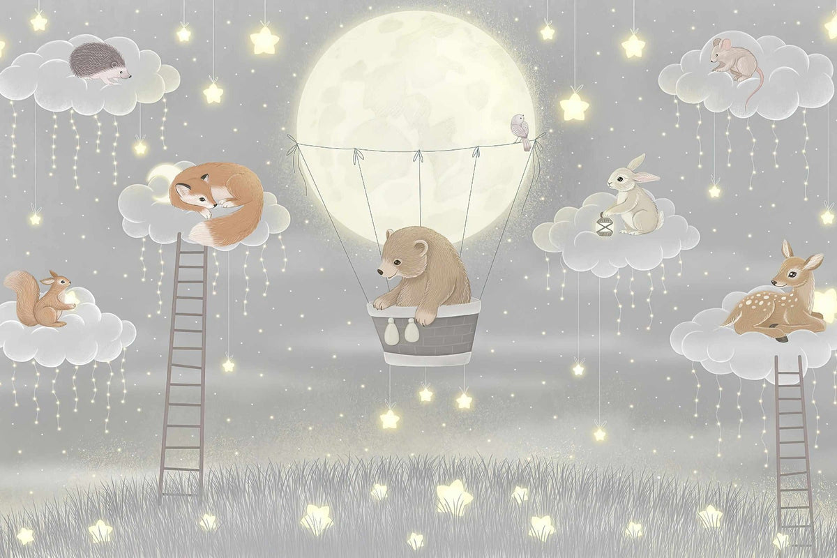 Floating Forest Friends Fresco Wall Mural in your room — zoomed