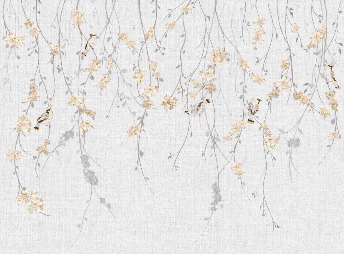 Avian Elegance Leafy Branch Wall Mural in your room — zoomed