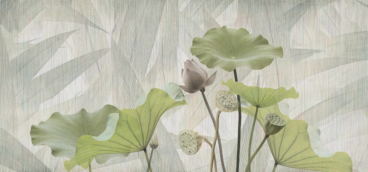 Green Haven Lotus Wallpaper Mural in your room — zoomed