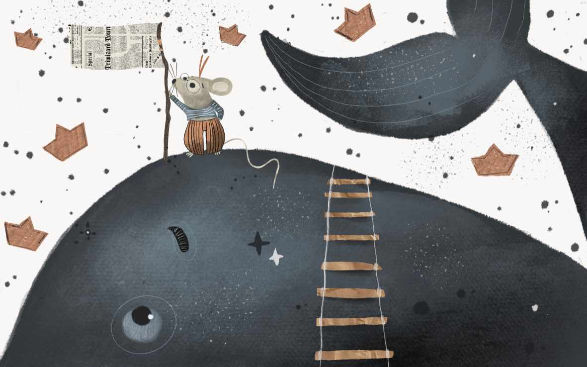 Deep Blue Behemoth and Rat Mischief Mural in your room — zoomed