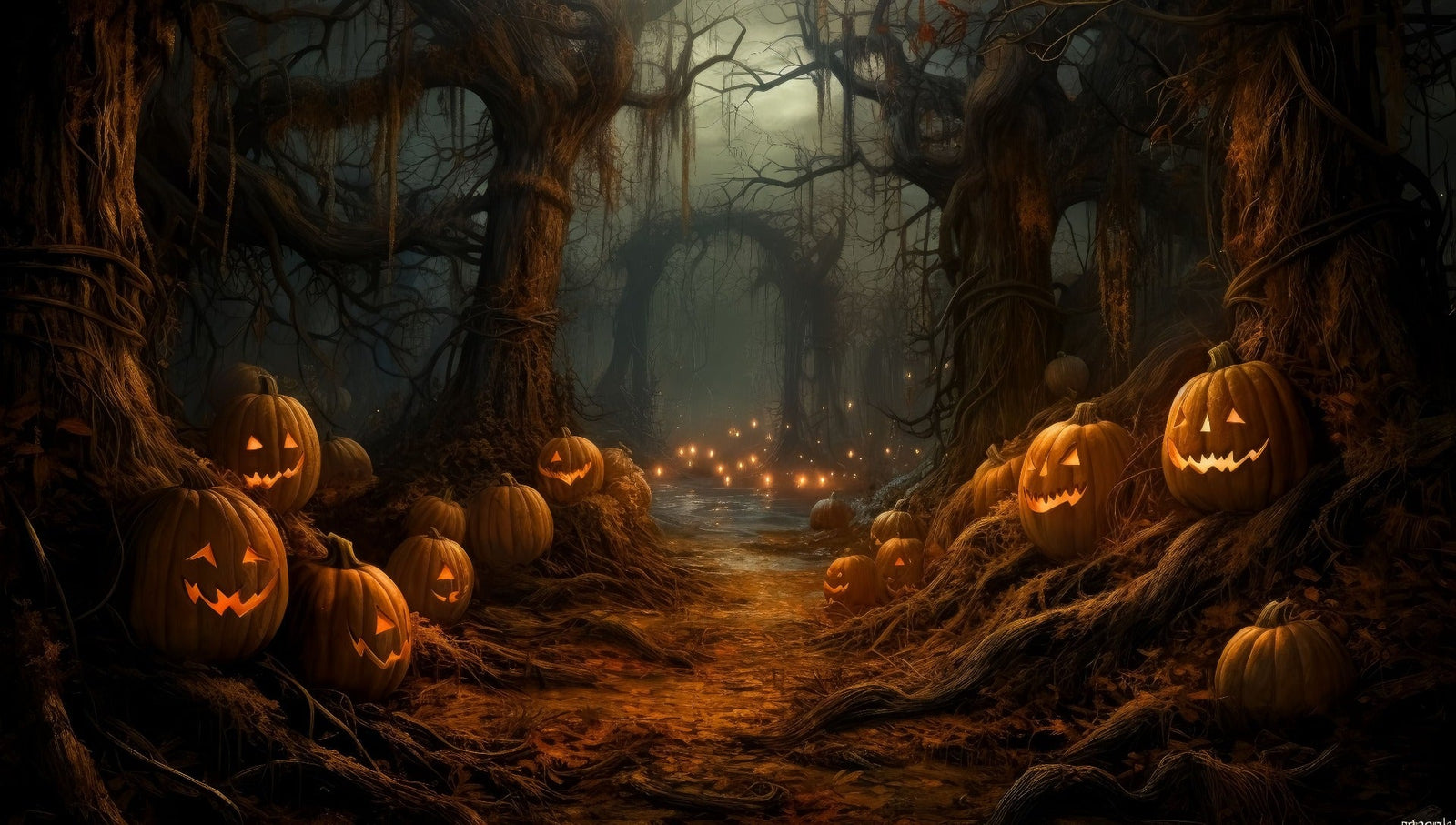 Eerie Pumpkin Forest Silhouette Wall Mural
