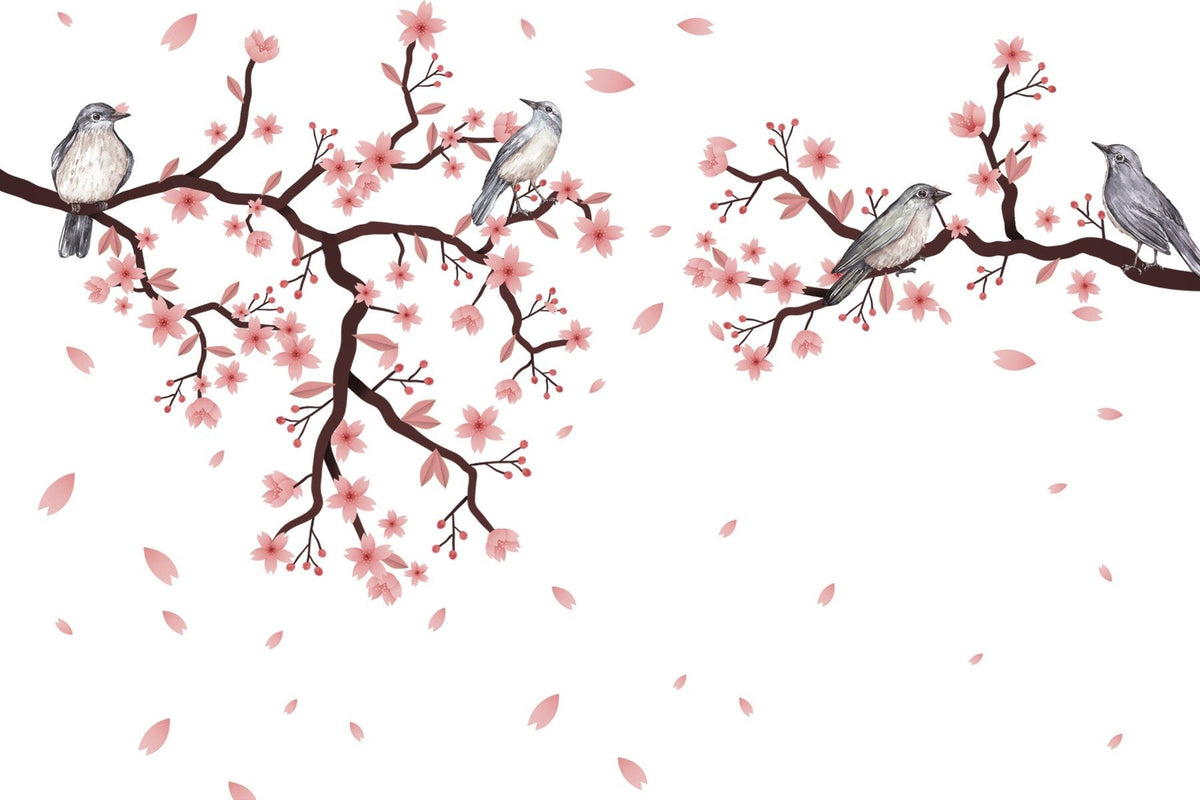 Dawn Chorus Cherry Blossom Wall Mural in your room — zoomed