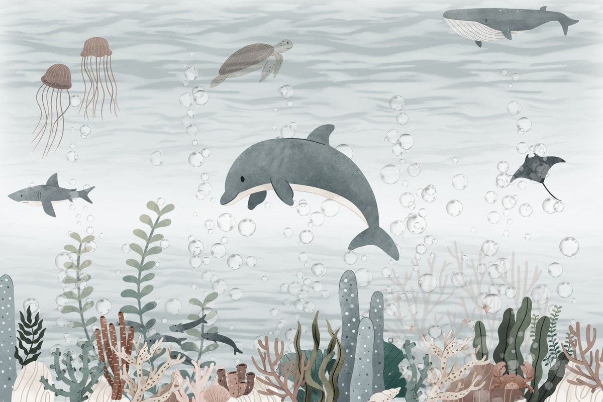 Serene Ocean Life Wallpaper Mural in your room — zoomed