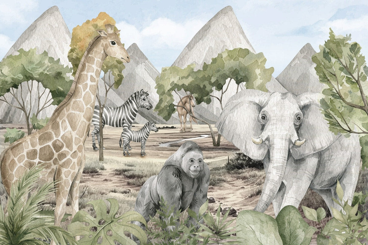 Savannah Serenity Wildlife Wall Mural in your room — zoomed