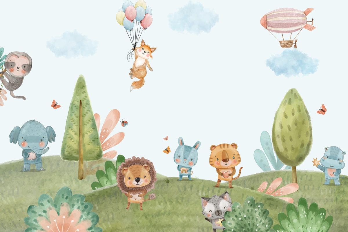 Jubilant Jungle Critters Wall Mural in your room — zoomed