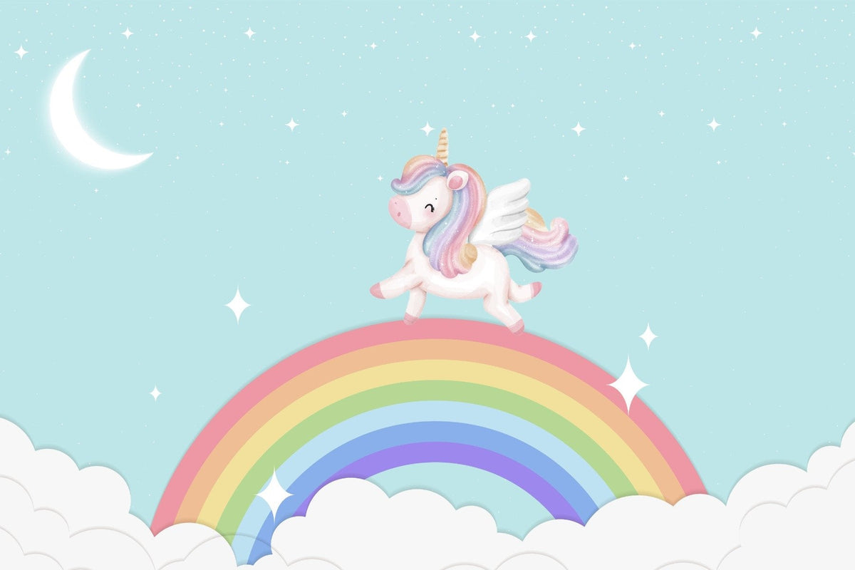 Starlit Rainbow Unicorn Wall Mural in your room — zoomed