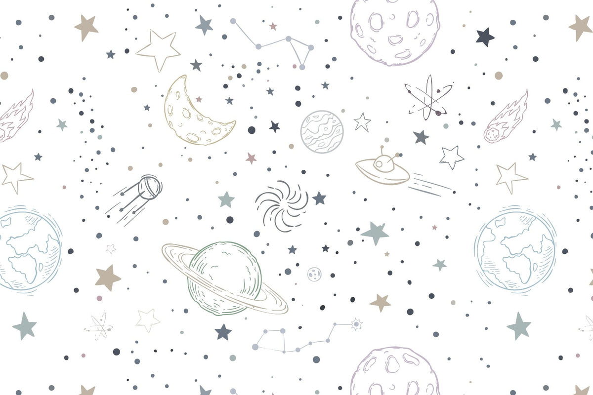 Stellar Sketches Nursery Wallpaper in your room — zoomed