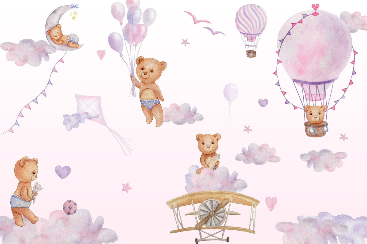 Bouncy Bear Sky Journey Mural in your room — zoomed
