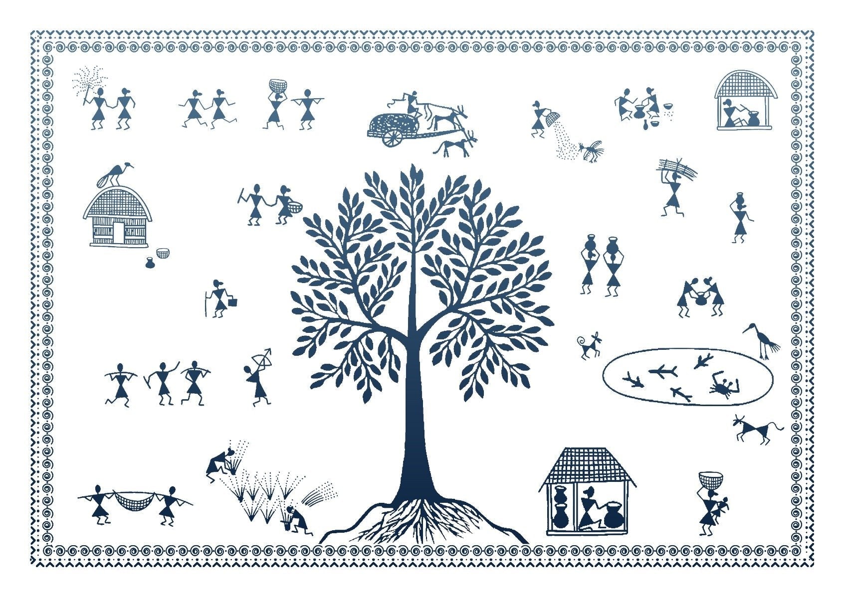 Ethnic Village Wallpaper Mural in your room — zoomed