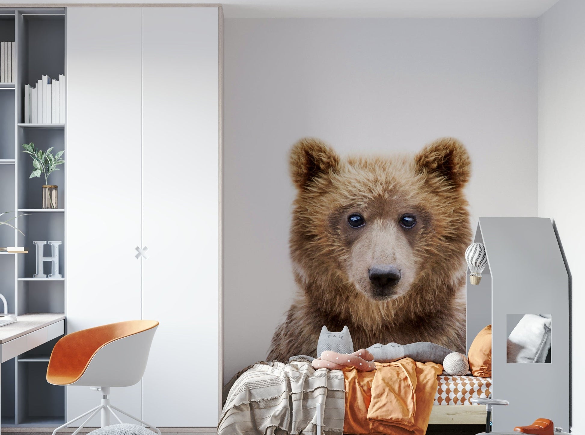 Baby animal mural with forest bear

