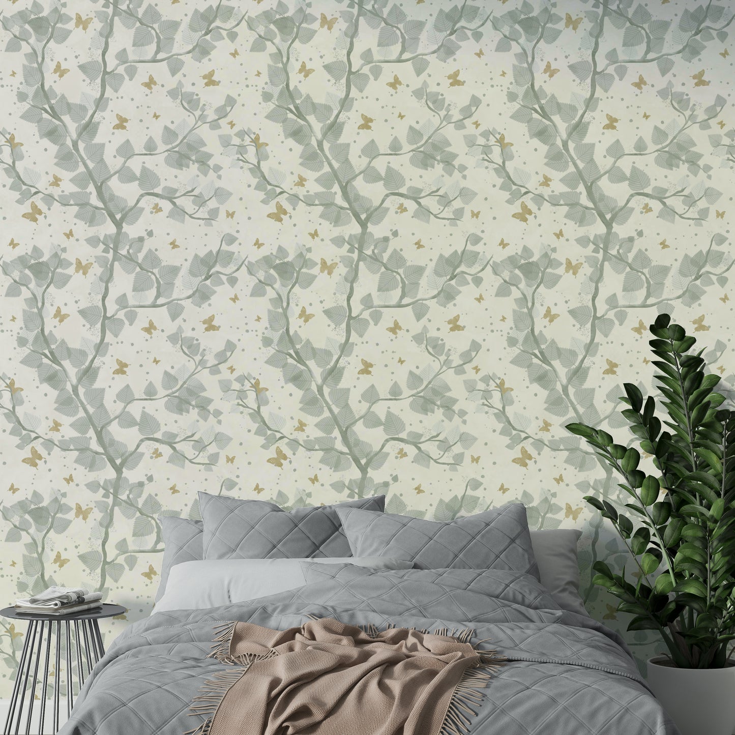 Baby Blue and Gold Butterflies Tree Wallpaper⁠