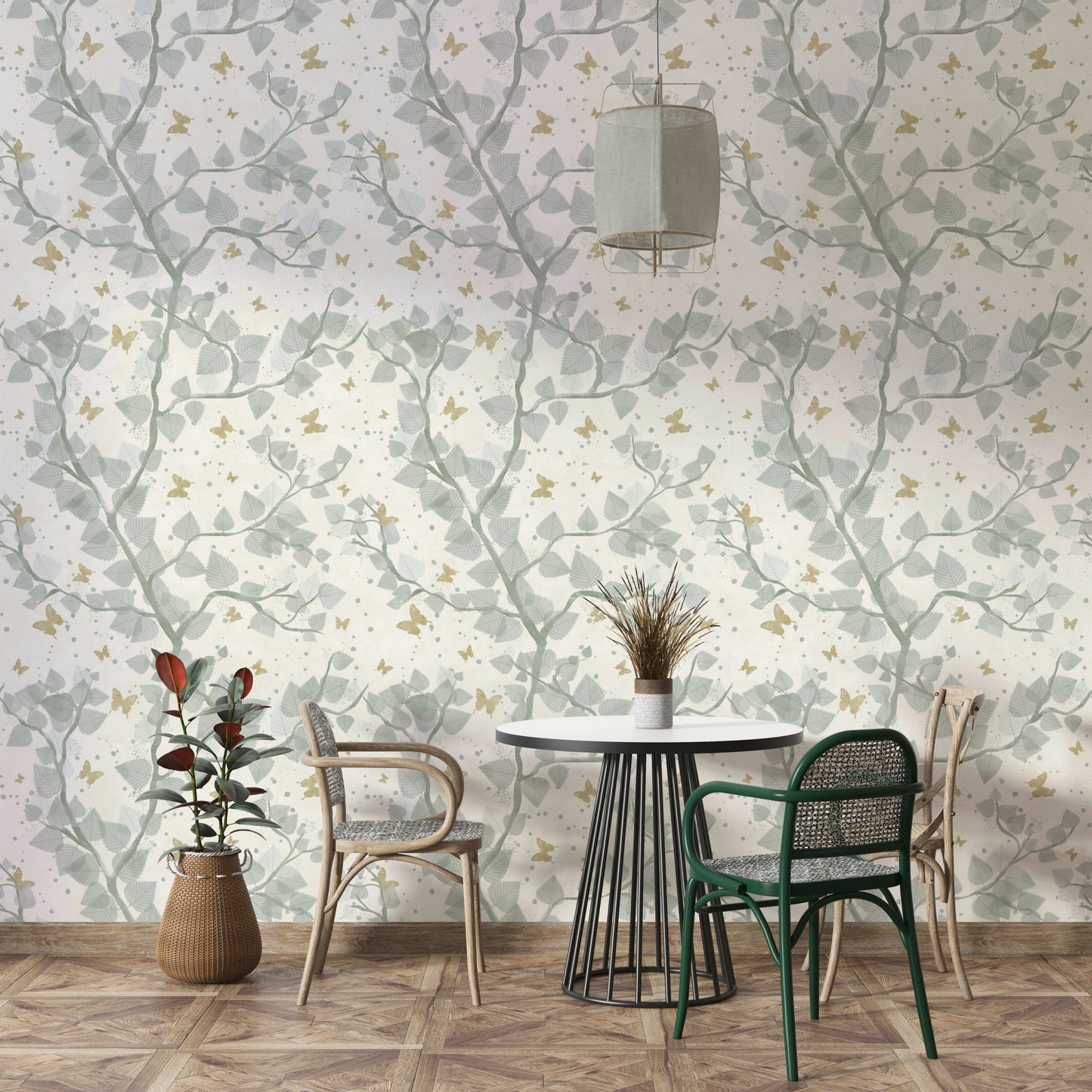 Baby Blue and Gold Butterflies Tree Wallpaper⁠