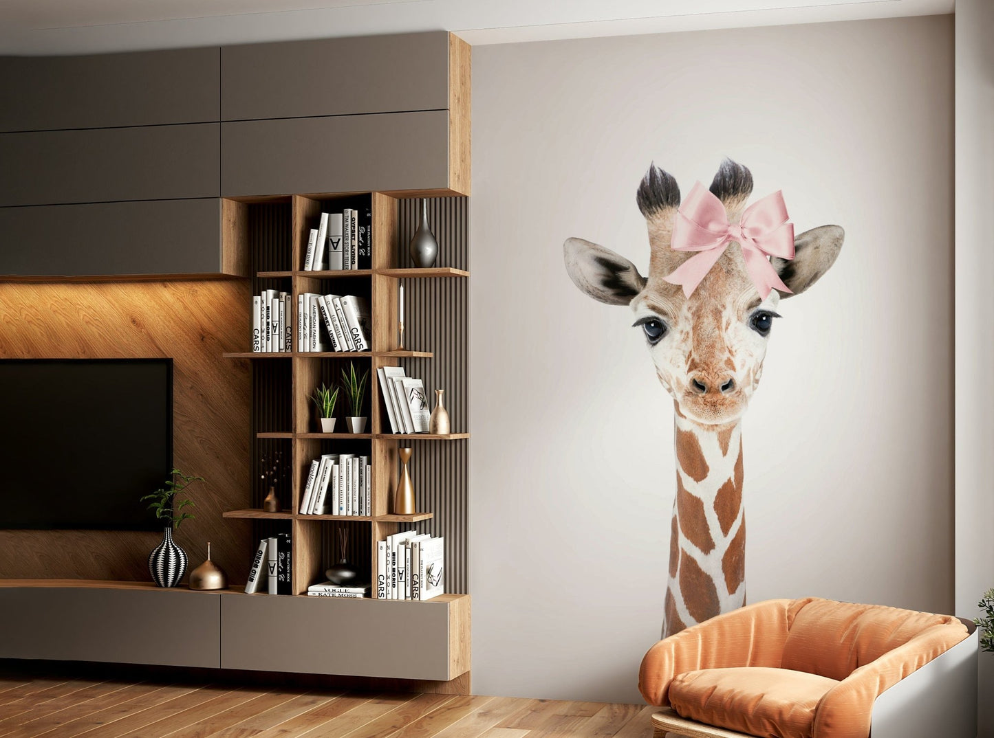 Baby giraffe wall mural with bow GD291

