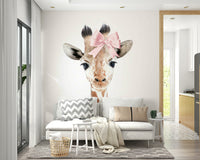 Baby giraffe bow wallpaper design GD291

