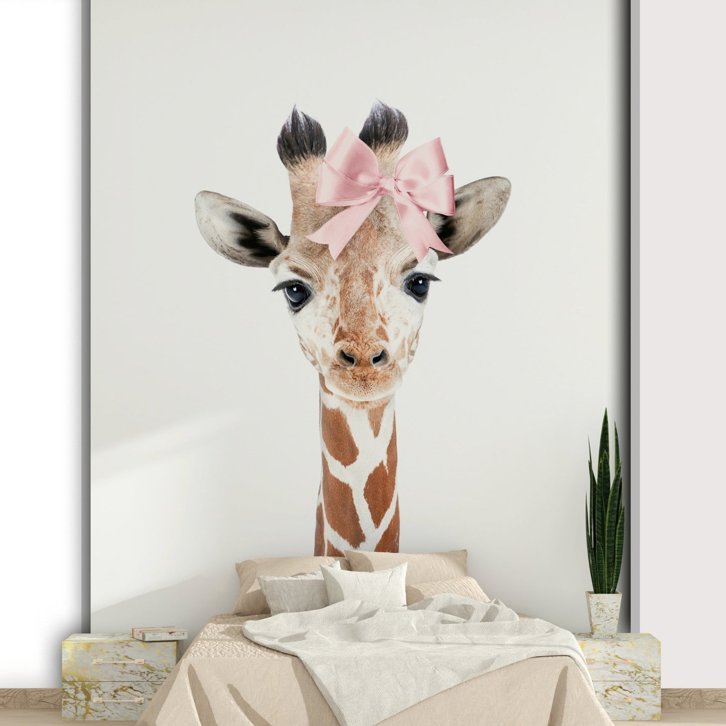 Playful giraffe bow wallpaper art GD291

