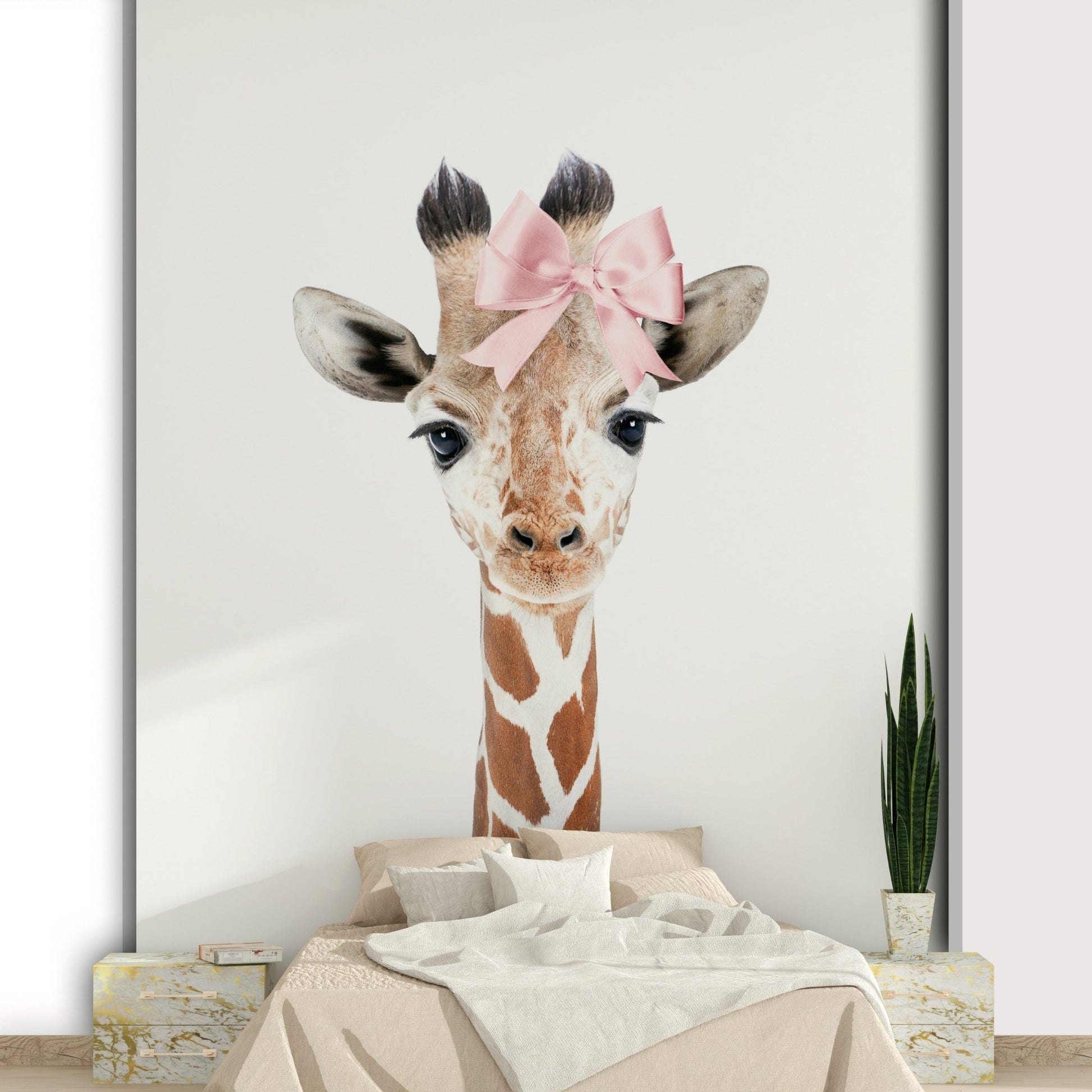 Playful giraffe bow wallpaper art GD291

