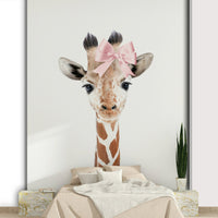 Playful giraffe bow wallpaper art GD291

