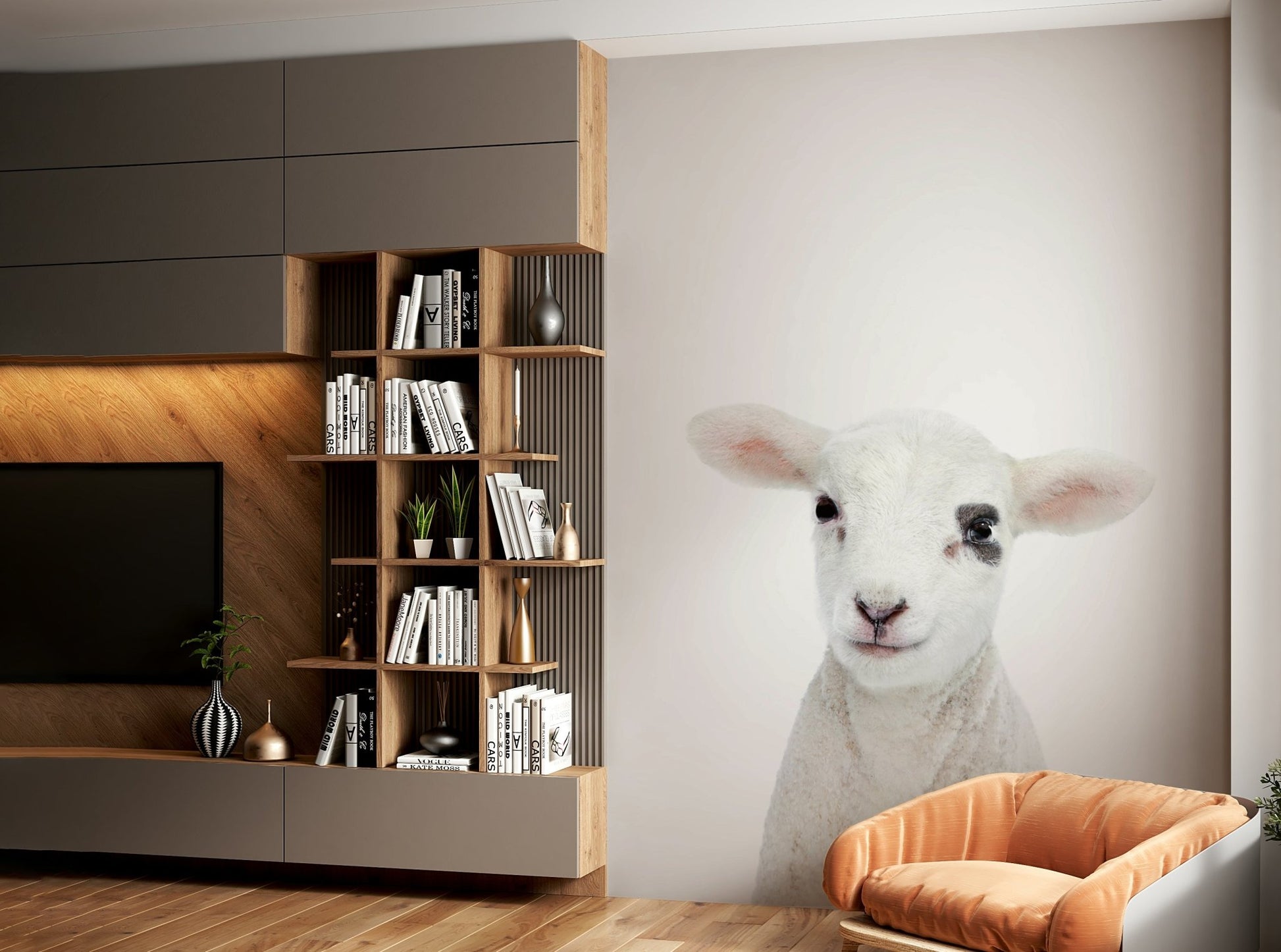 Realistic baby lamb wallpaper mural
