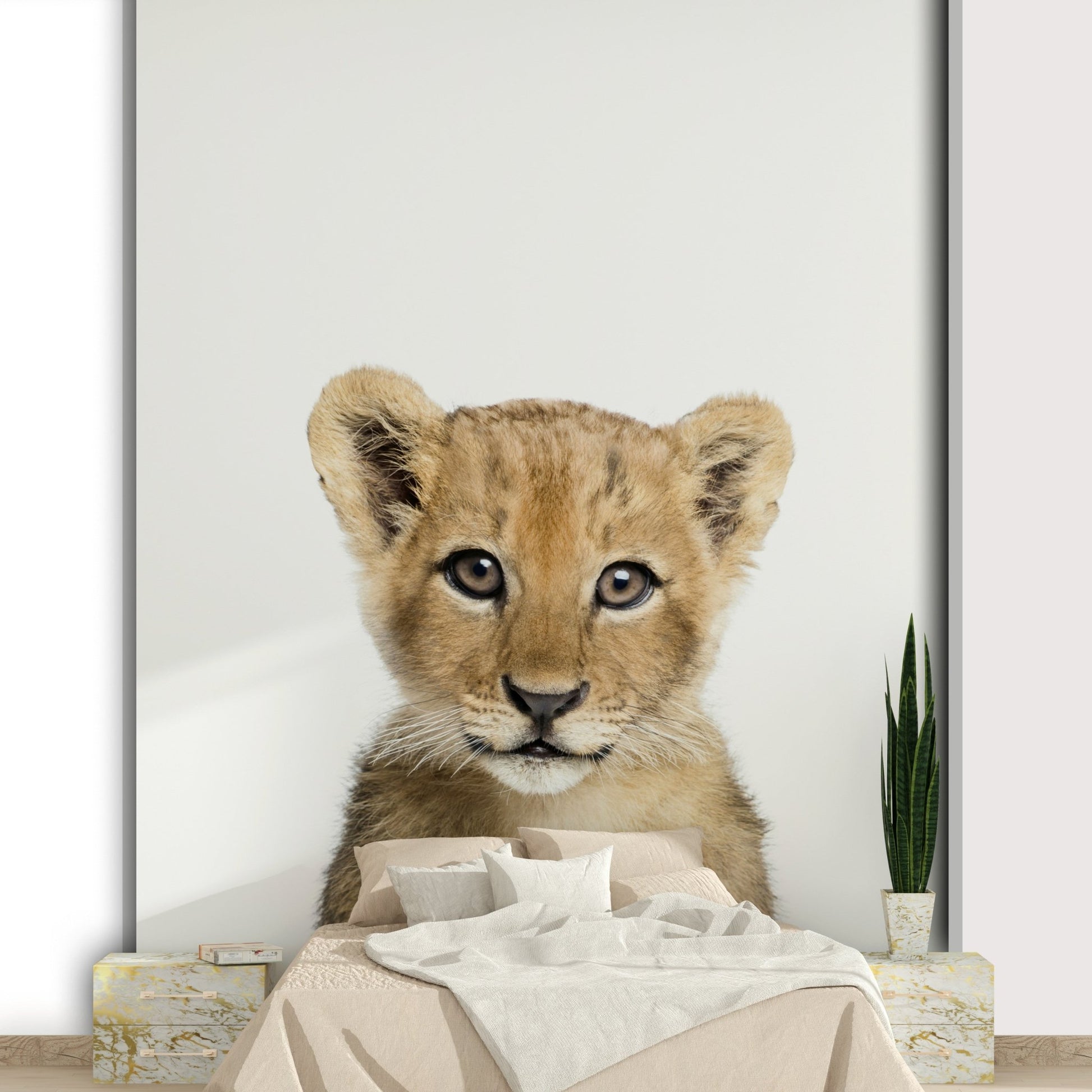 Nursery wall decor with baby lion mural

