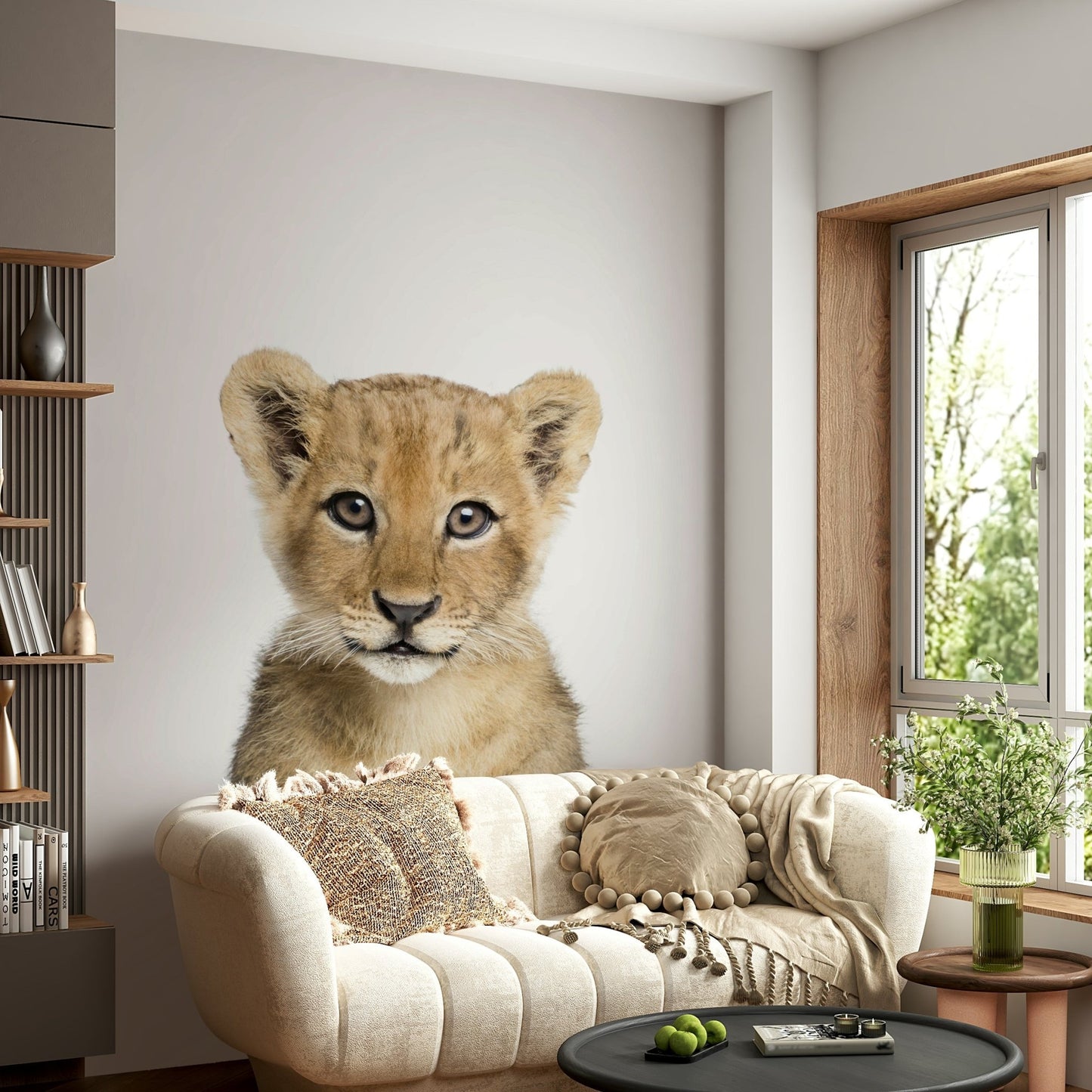 Baby lion wallpaper for playroom walls

