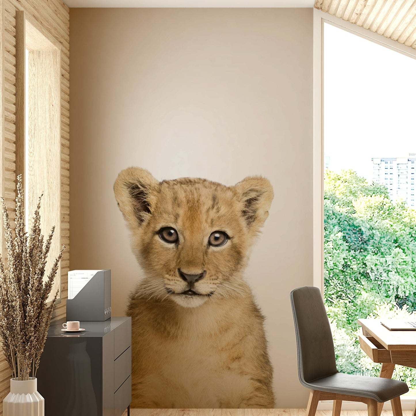 Cute baby lion illustration wallpaper

