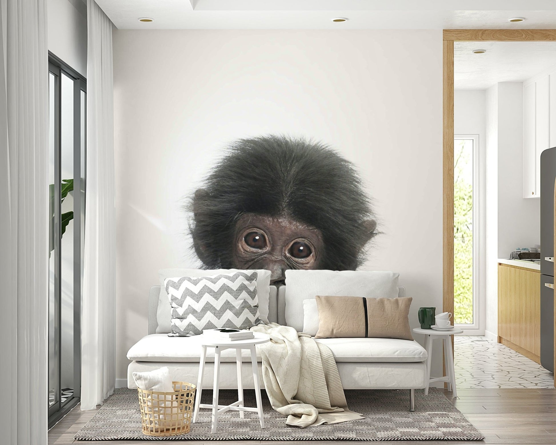 Happy infant monkey on white bg

