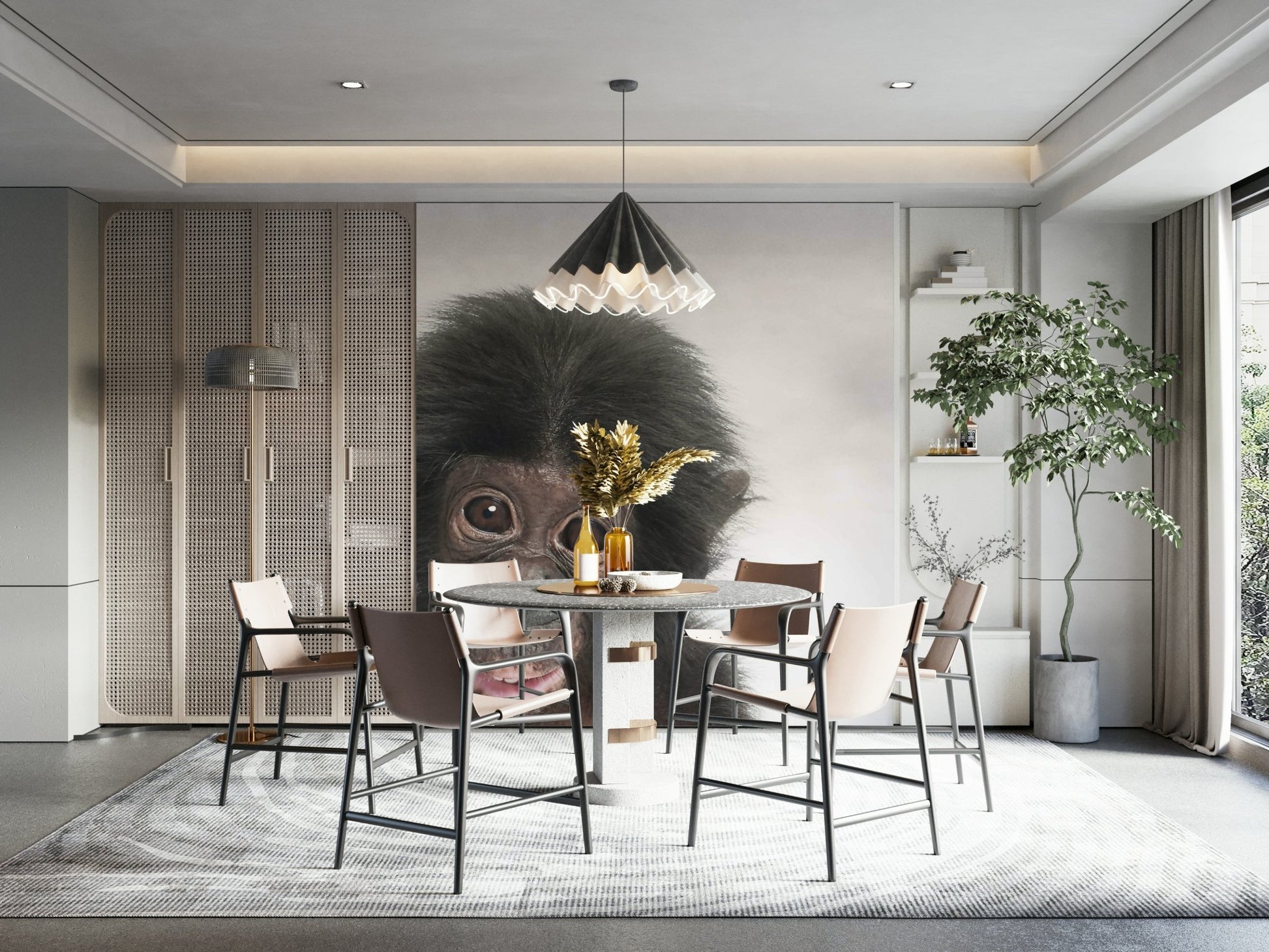 Playful monkey in natural setting mural
