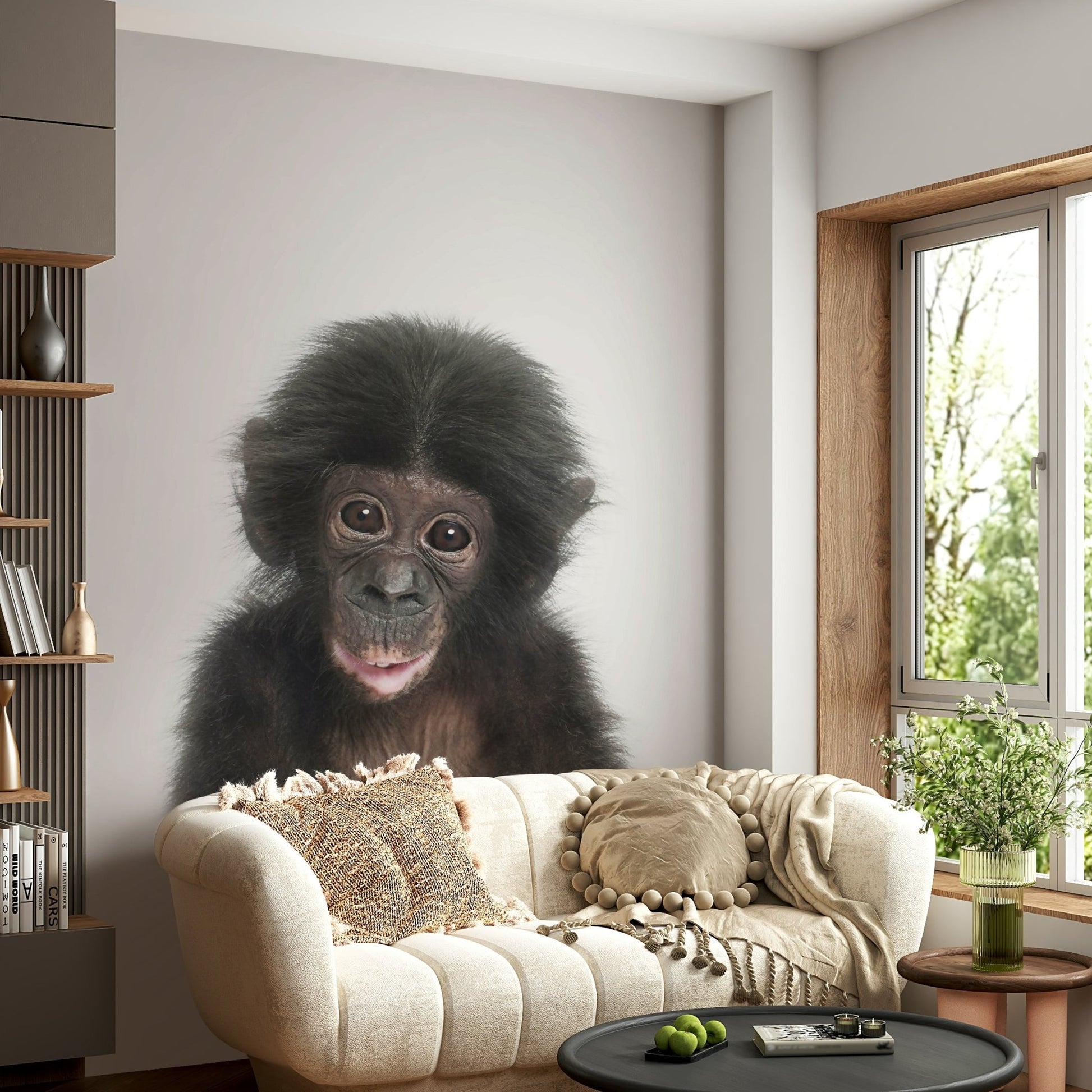 Soft colors on kids’ room wall mural
