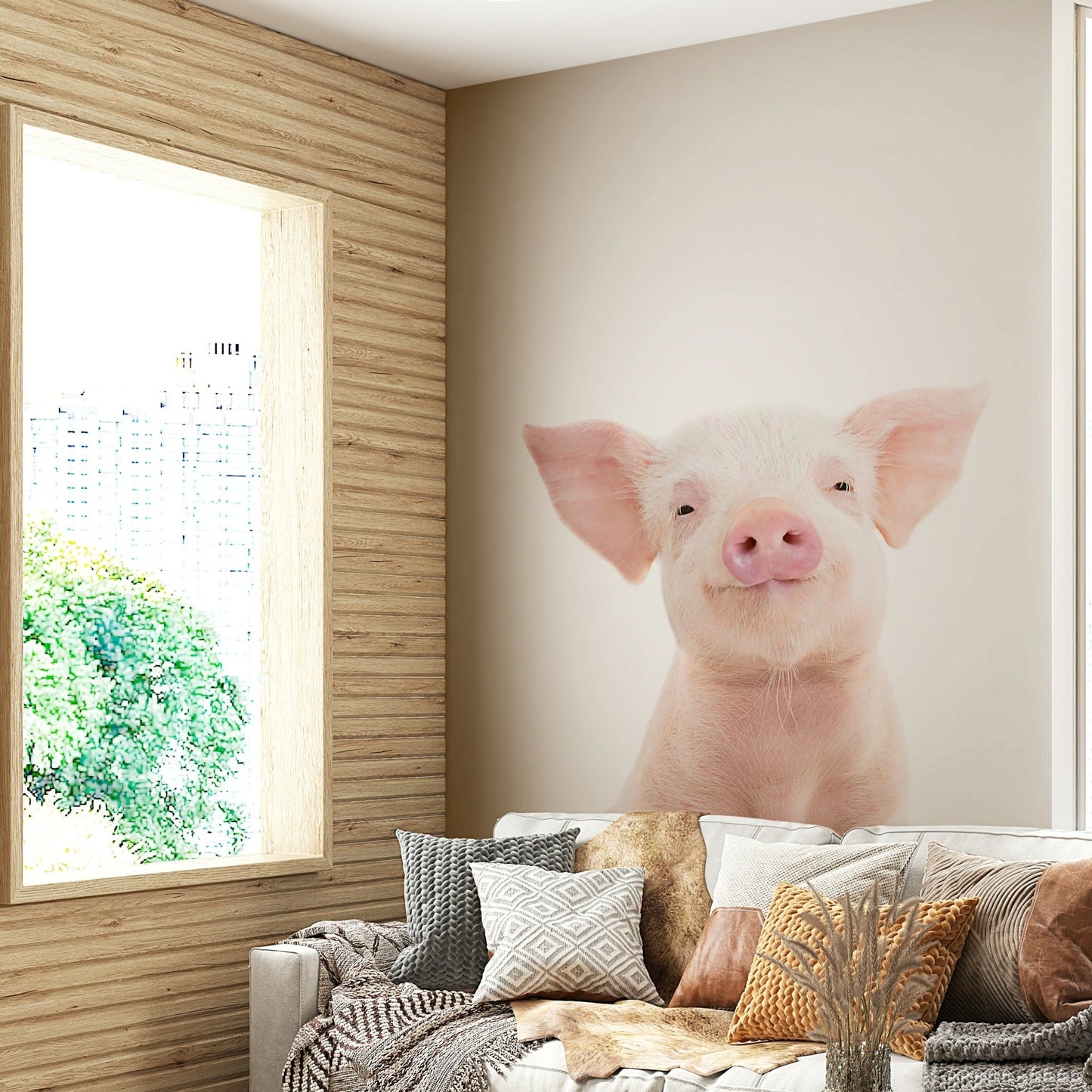 Soft pastel piglet mural GD742
