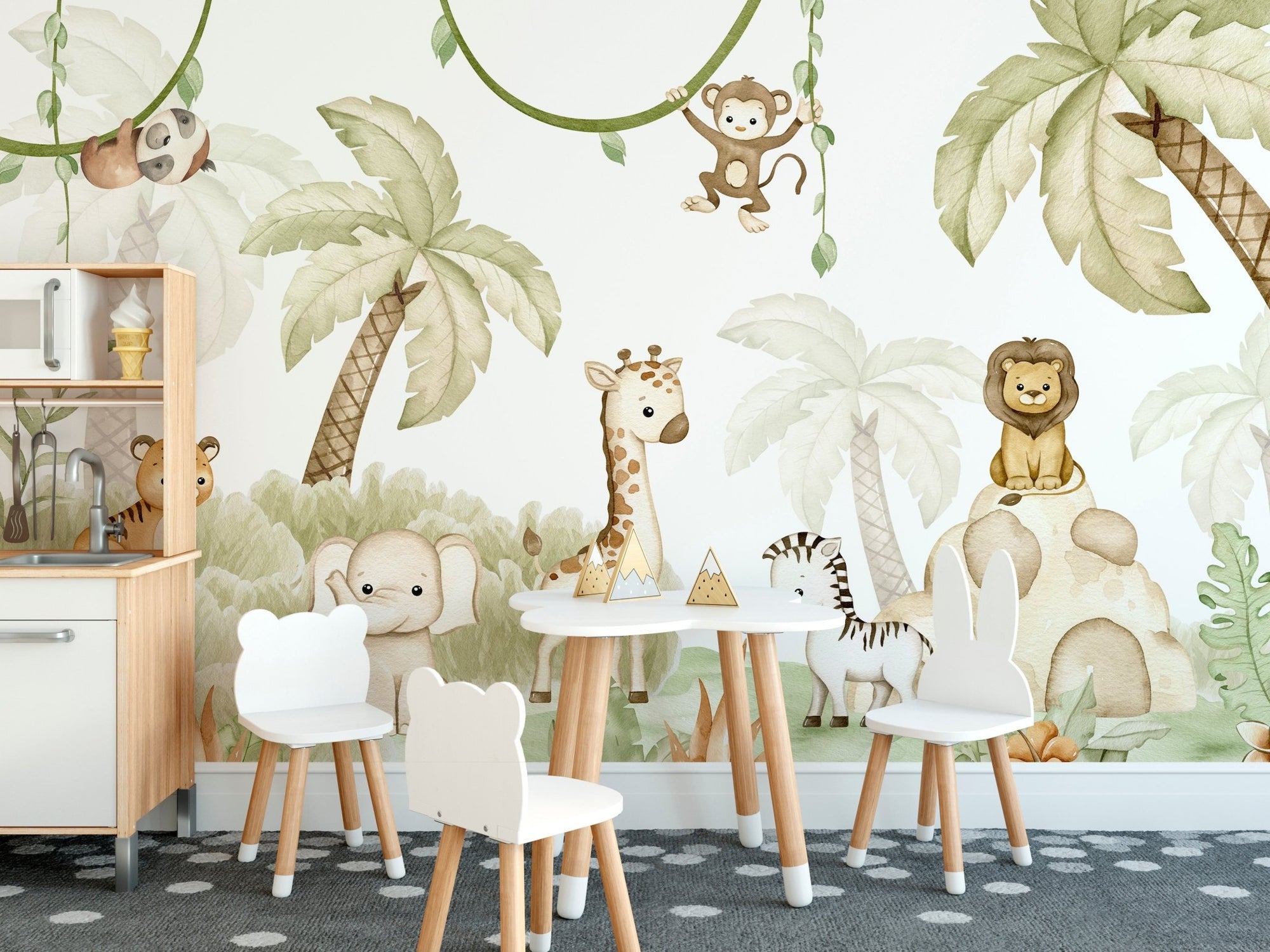 Baby Safari Animals Watercolor Wallpaper for kids OR07