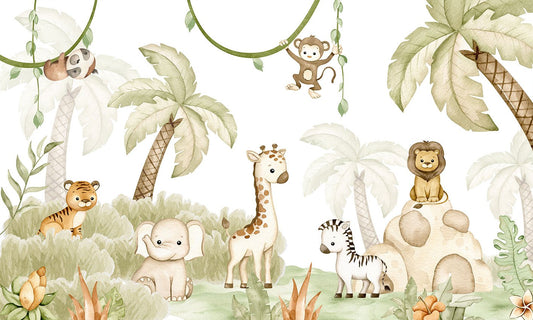 Baby Safari Animals Watercolor Wallpaper