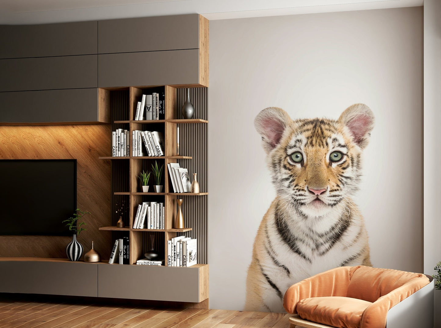 Mural wallpaper with baby tiger design
