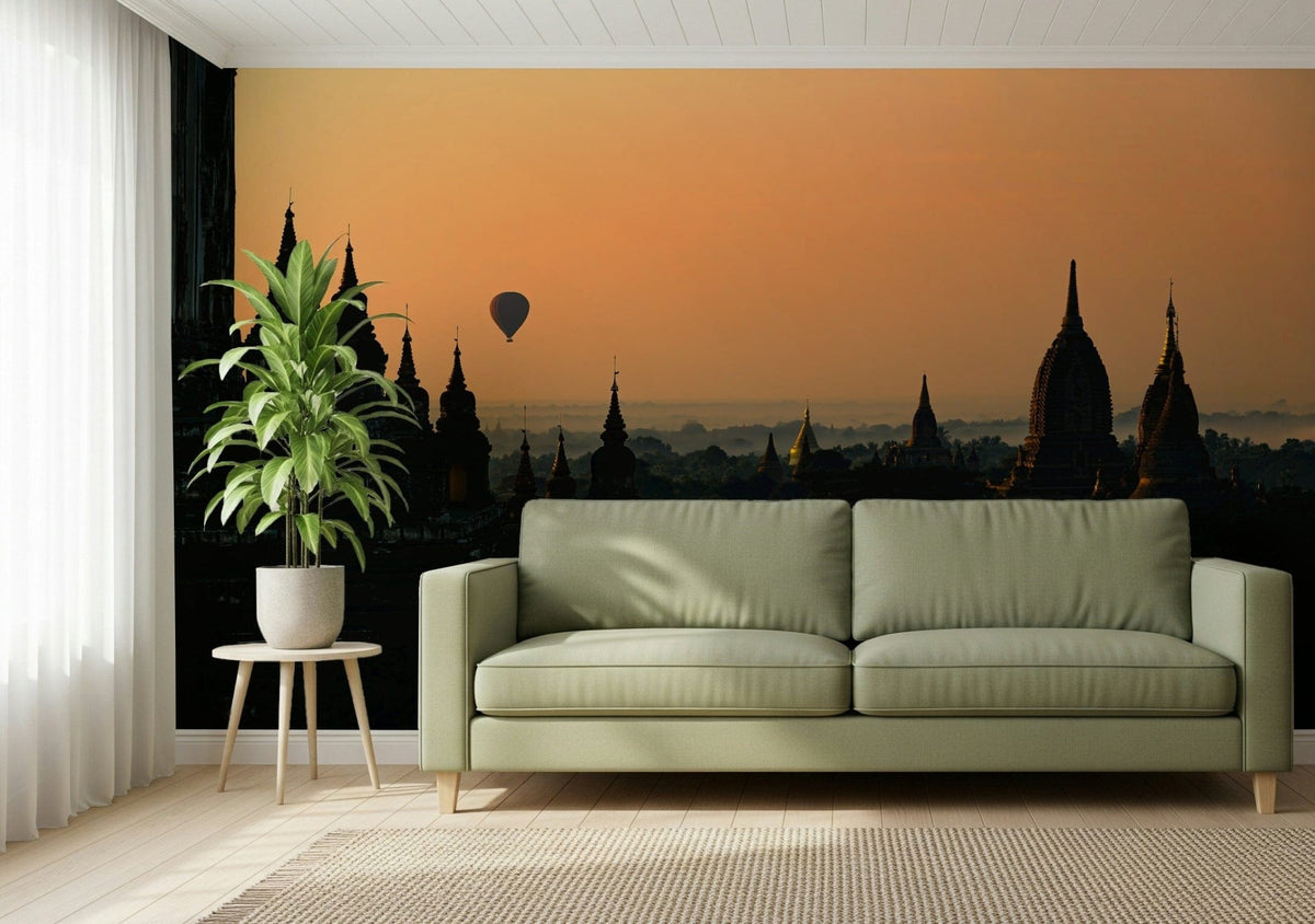 A beautiful Bagan dawn wallpaper mural with ancient temples in soft, morning light., GD5897