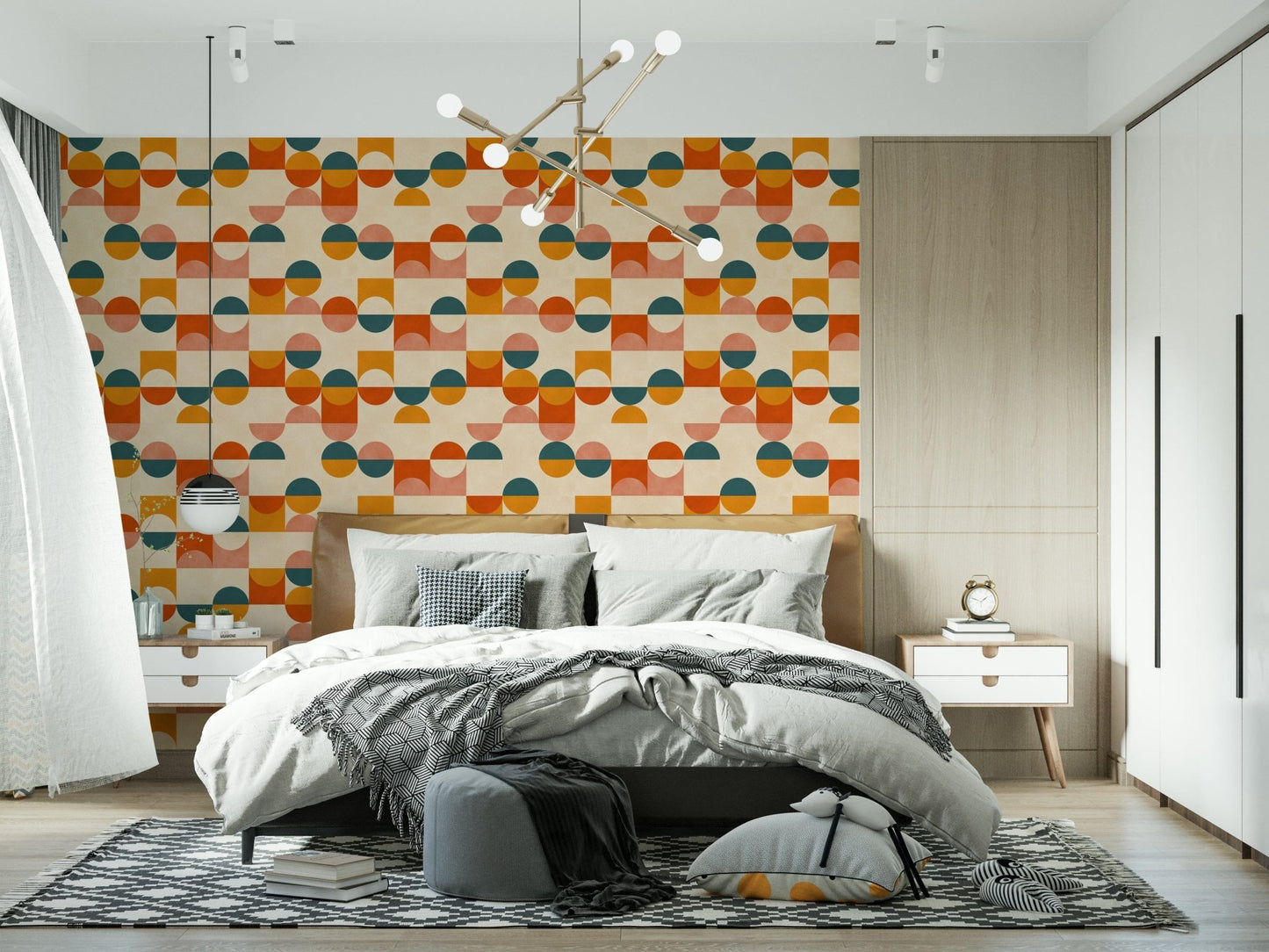 Dynamic Balance Act wall mural, symmetrical modernist look.