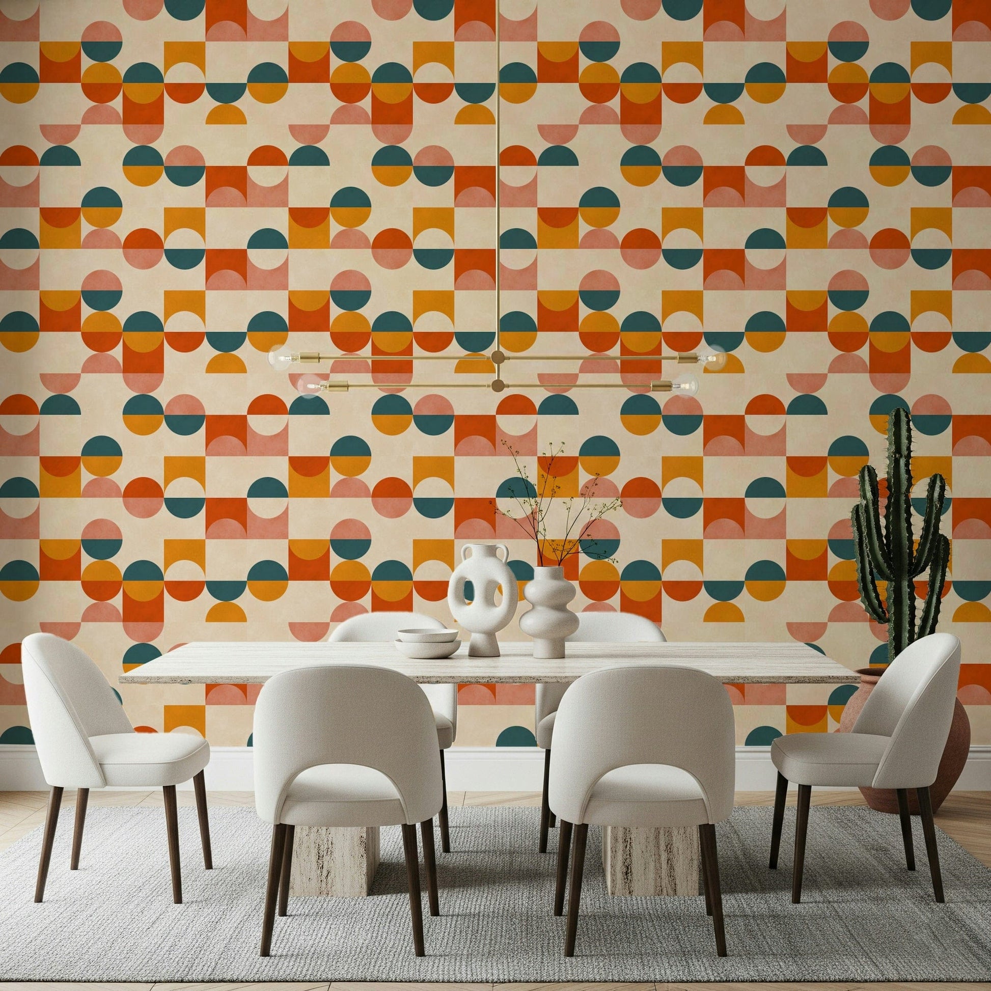 Artistic Balance Act wallpaper, duotone semi-circle motif.