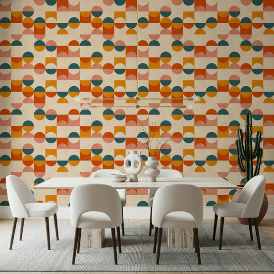 Artistic Balance Act wallpaper, duotone semi-circle motif., GD7125