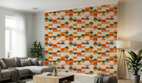Modern wall mural Balance Act, mid-century abstract shapes.