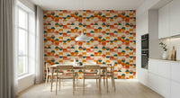 Graphic Balance Act wall mural, intersecting earthy geometry.