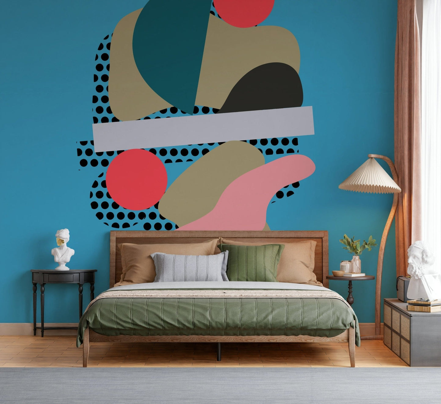 Surreal Balanced Forms wall mural, Ephemeral shapes, Vivid palette.