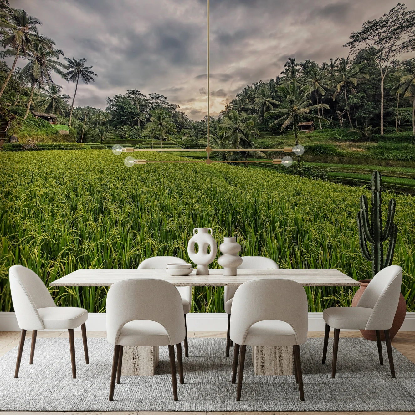 Bali rice field wall mural with tropical trees