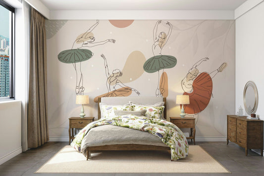 A full-wall mural of a dreamy ballet scene.
