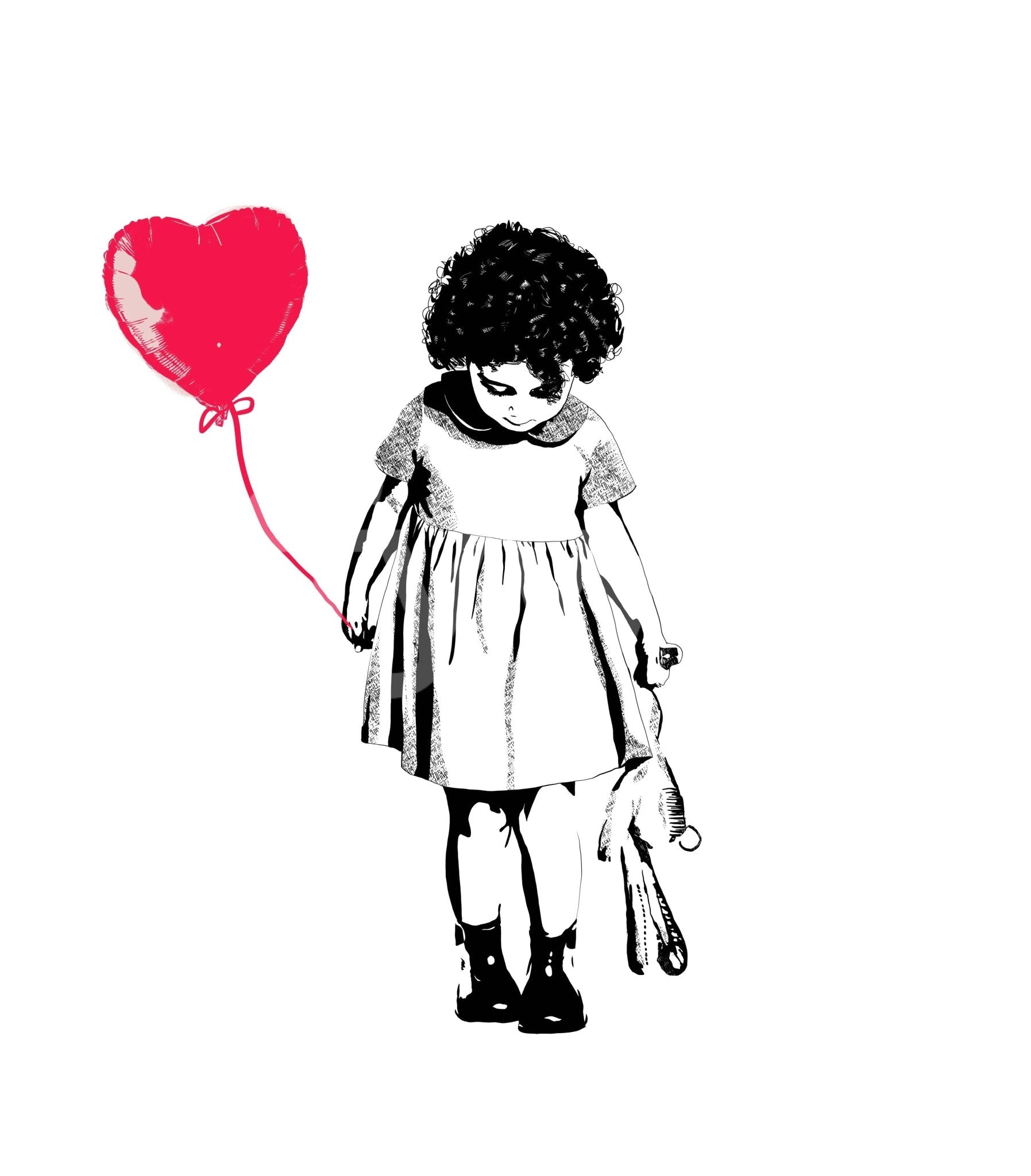 Sophisticated Balloon Girl Art Wall Mural in a modern guest suite.