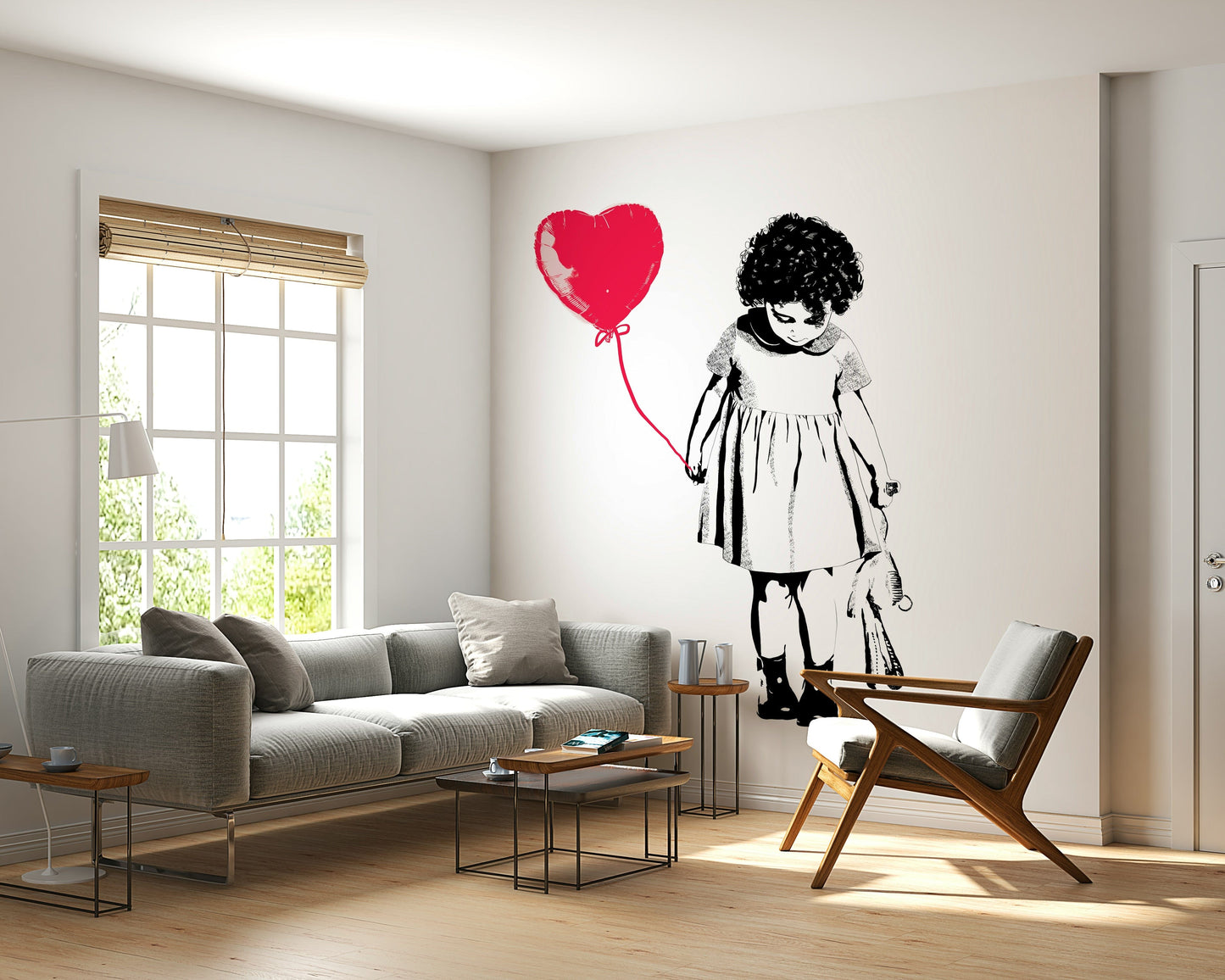Modern office space decorated with Balloon Girl Art Wall Mural for a creative vibe.