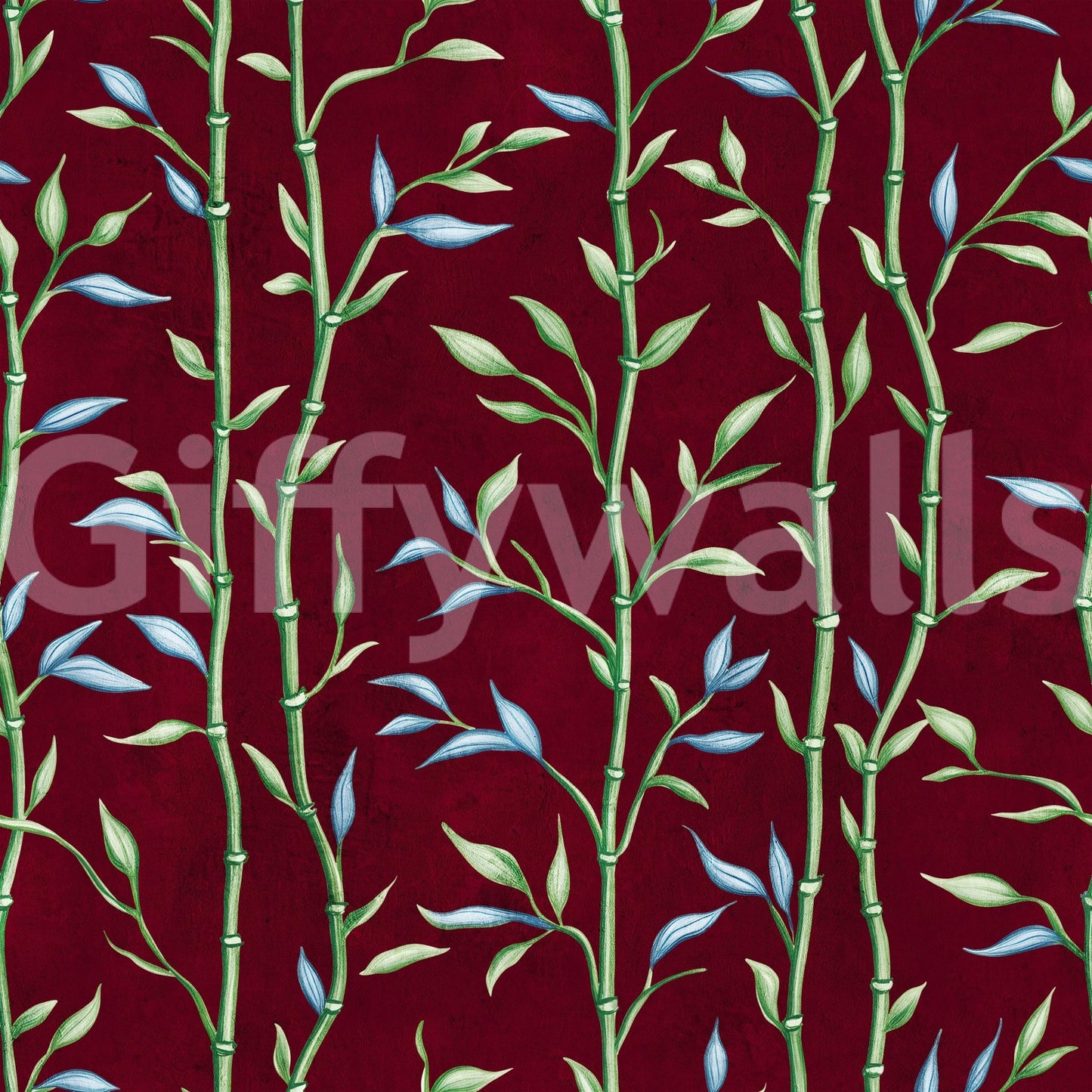 Slender green bamboo repeats across this Crimson Wallpaper surface