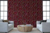 Graceful bamboo lines shape this Crimson Wallpaper with movement