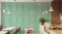 Open Cafe corner paired with Bamboo Breeze Minty Teal Wallpaper